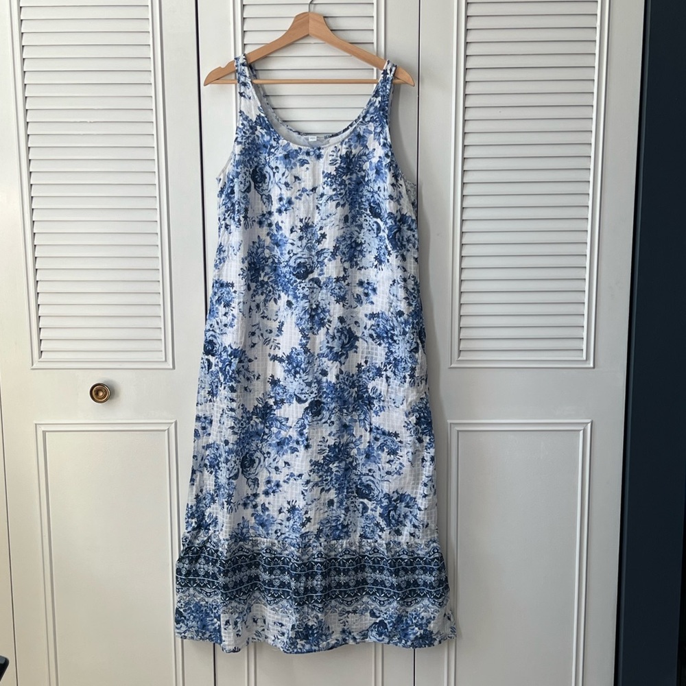 J. Jill Blue Floral Sleeveless Midi Dress